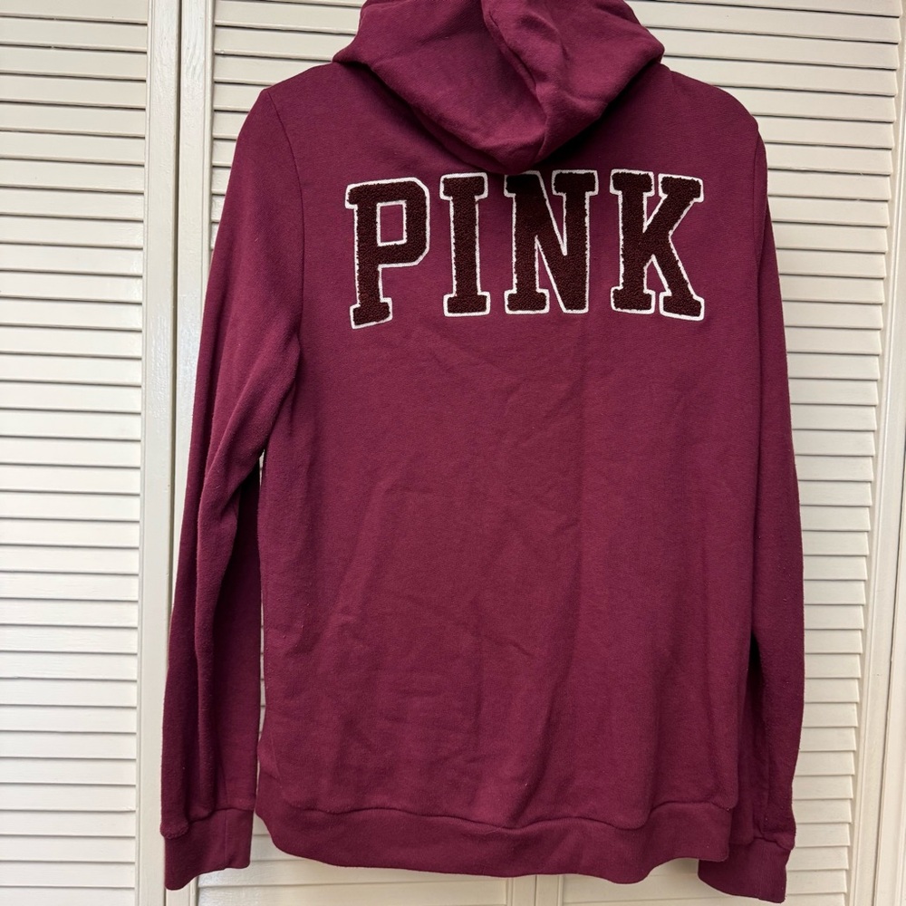 Victoria’s Secret PINK Zip Up Hoodie in Burgundy Medium - Picture 4 of 5